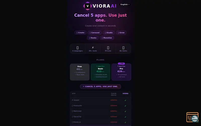 Screenshot of VIORA AI