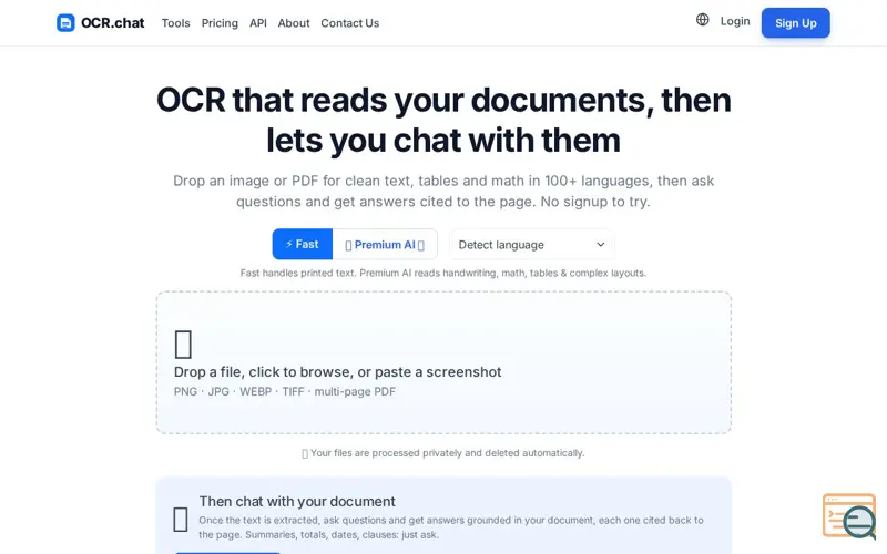 Screenshot of OCR.chat
