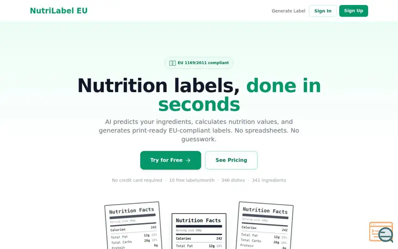 Screenshot of Nutrilabel