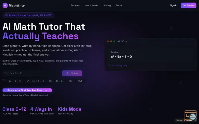 Screenshot of MathWrite AI