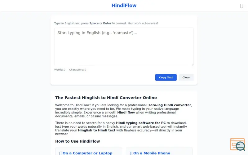 Screenshot of HindiFlow, a launch using NS1