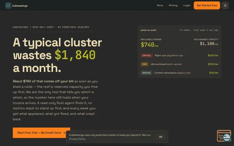Screenshot of KubeSavings