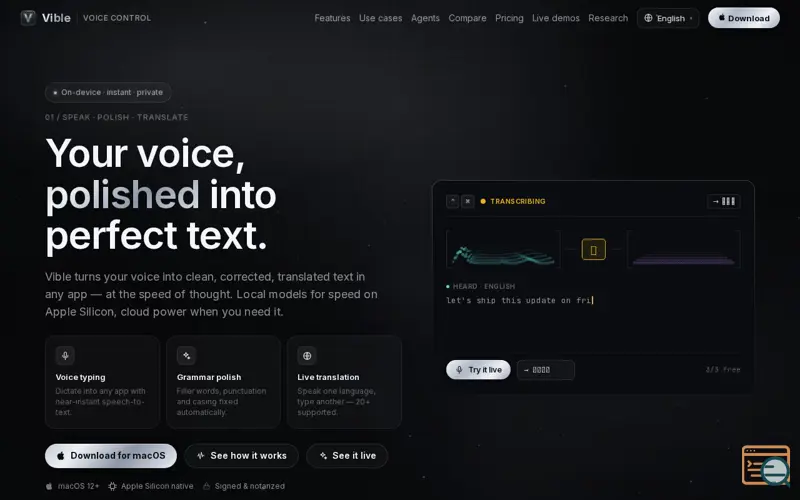 Screenshot of Vible