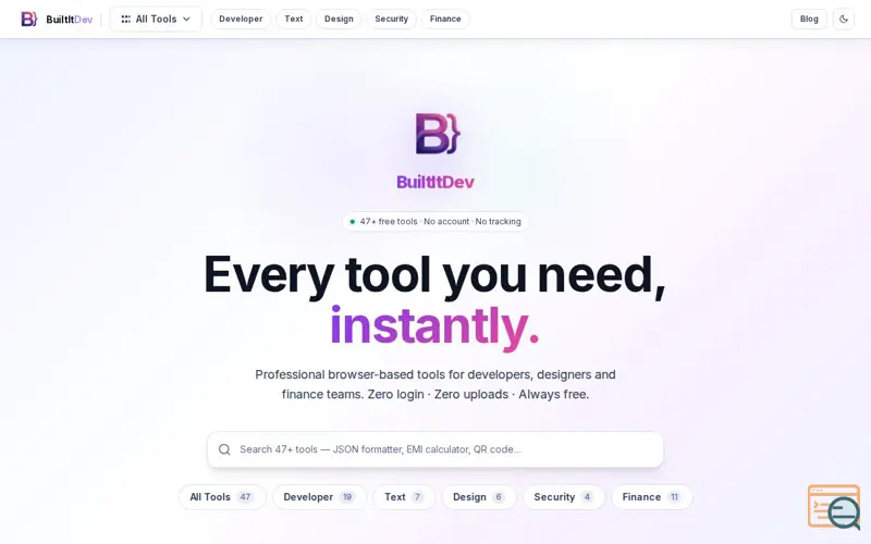 Screenshot of BuiltItDev, a launch using ID5