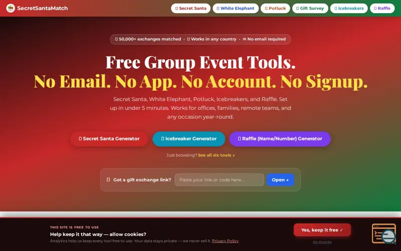 Screenshot of SecretSantaMatch, a launch using Admitad