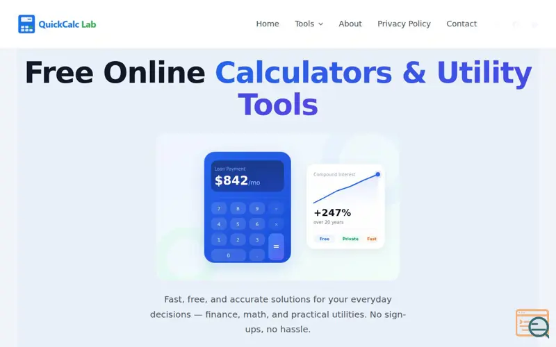 Screenshot of Free Online Calculators & Utility Tools