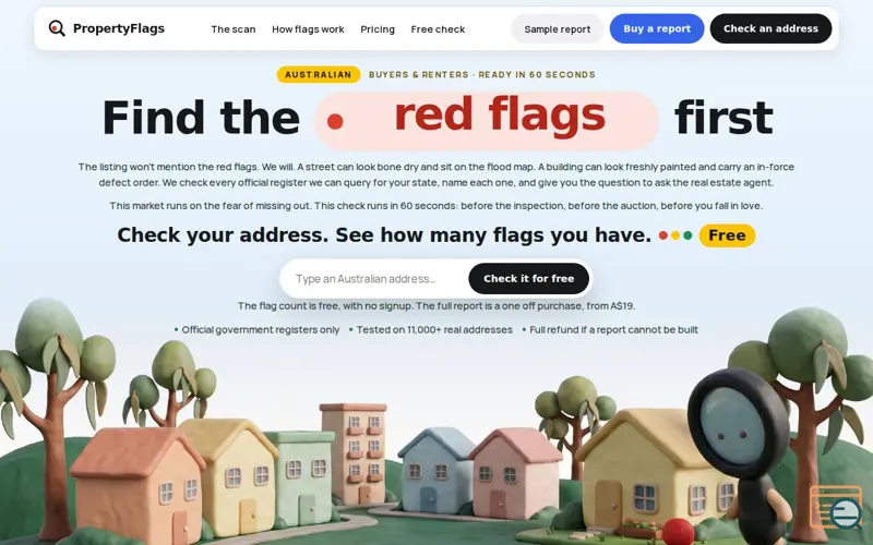 Screenshot of PropertyFlags: find the red flags before you commit
