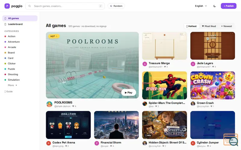 Screenshot of Pogglo — Play free AI-made browser games