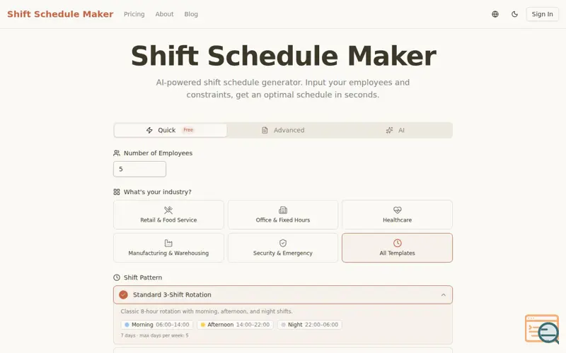 Screenshot of Shift Schedule Maker