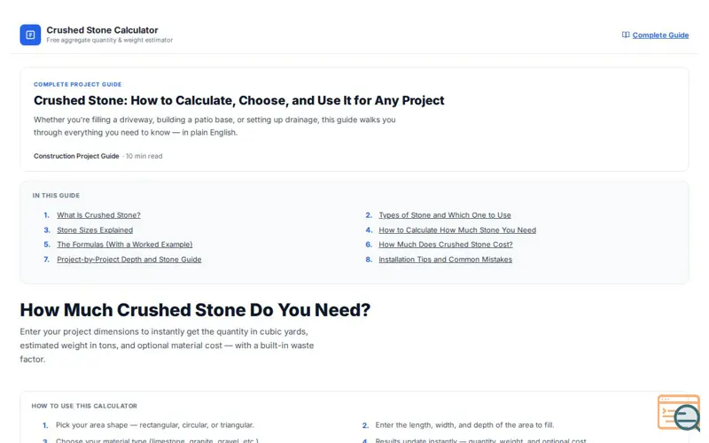 Screenshot of Crushed Stone Calculator