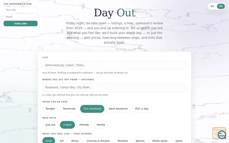 Screenshot of Day Out — plans worth leaving the house
