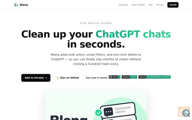 Screenshot of Blanq — Bulk Chat Cleaner for ChatGPT