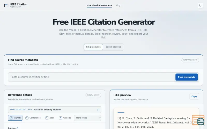 Screenshot of IEEE Citation Generator