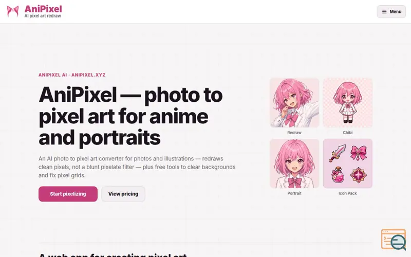 Screenshot of AniPixel — AI Pixel Art for Anime & Portraits