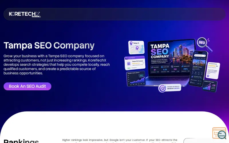 Screenshot of KoreTechX Digital, a launch using GoHighLevel