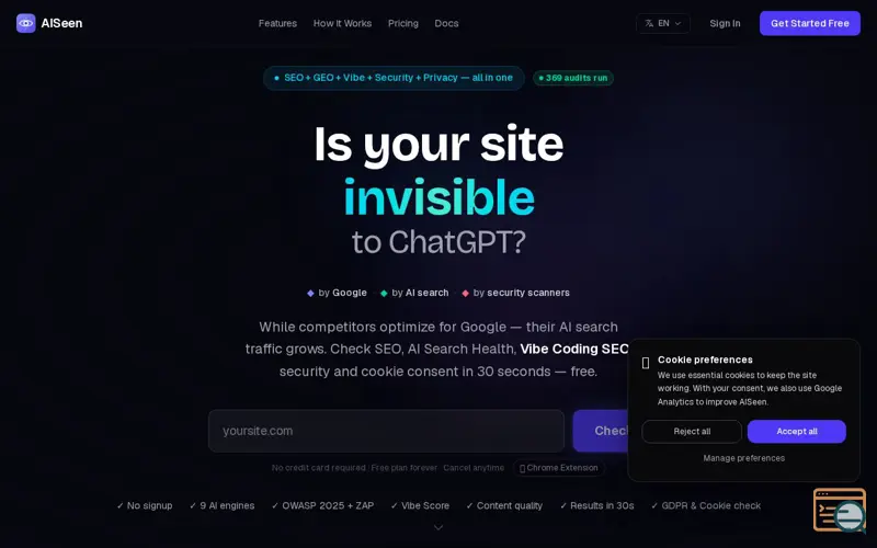 Screenshot of AISeen, a launch using WayForPay