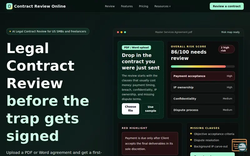 Screenshot of Contract Review Online