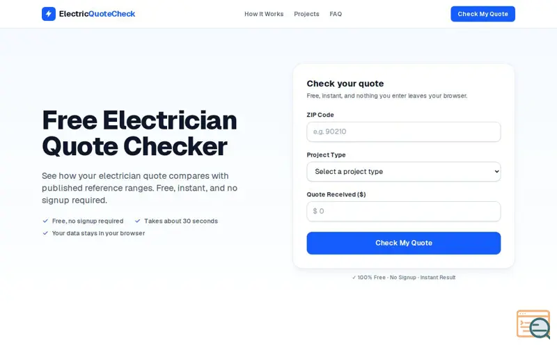 Screenshot of ElectricQuoteCheck