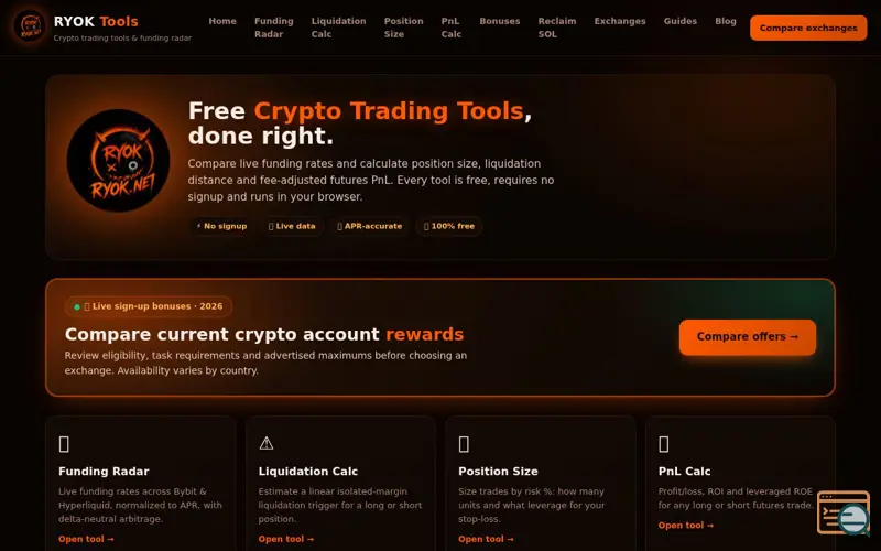 Screenshot of RYOK Free Crypto Trading Calculators