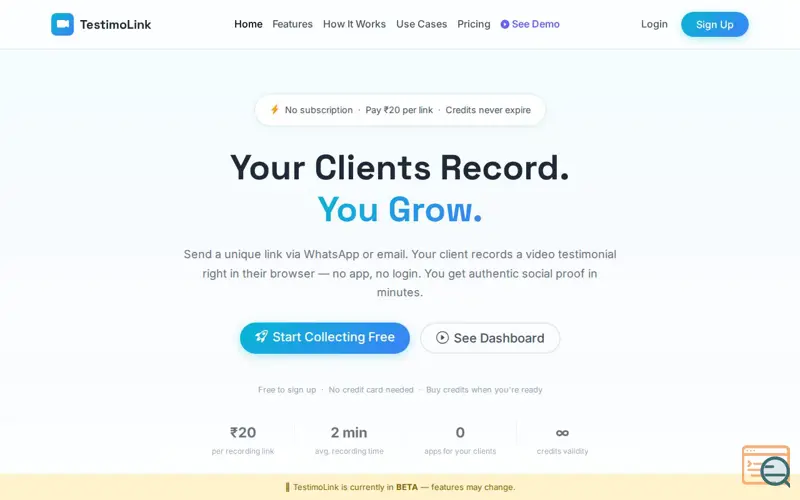 Screenshot of TestimoLink