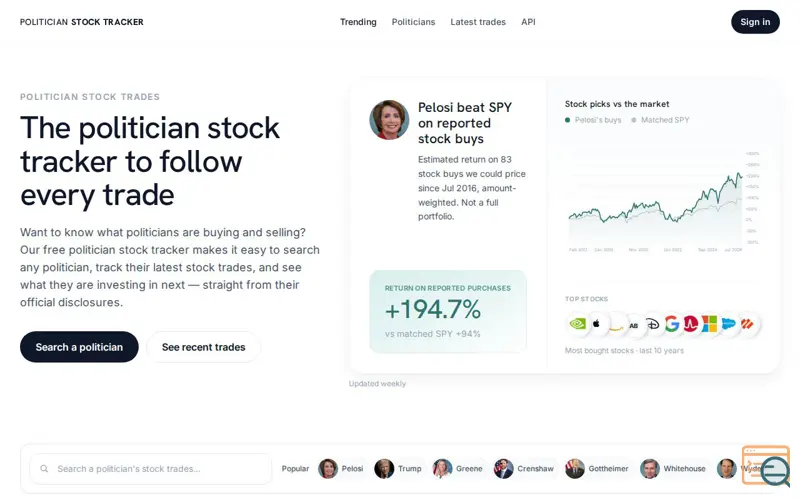 Screenshot of Politicianstocktracker