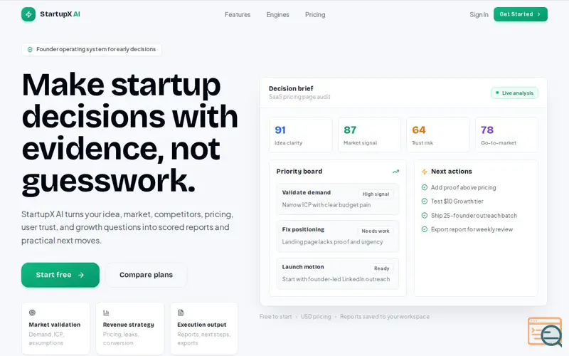 Screenshot of StartupX AI, a launch using Supabase