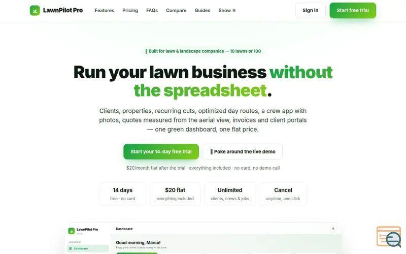 Screenshot of LawnPilot Pro
