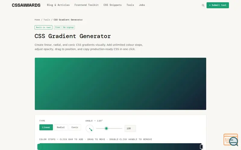 Screenshot of CSS Gradient Generator, a launch using WeHostWebServer DNS