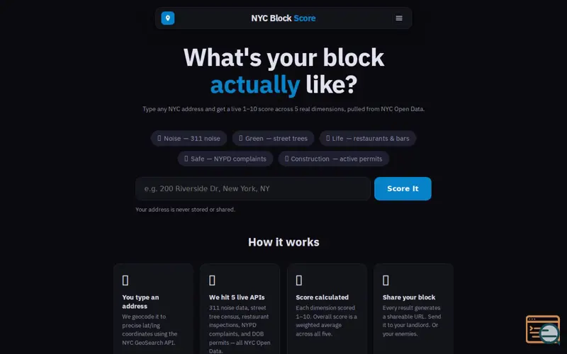 Screenshot of NYC Block Score