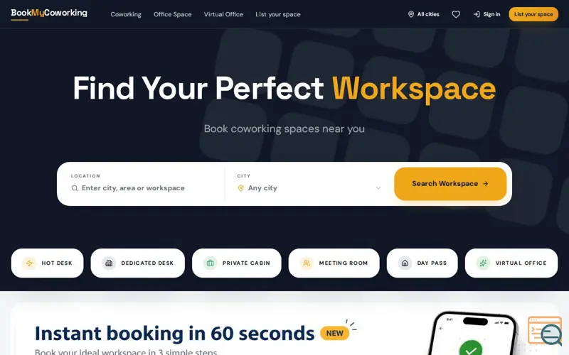 Screenshot of BookMyCoworking 