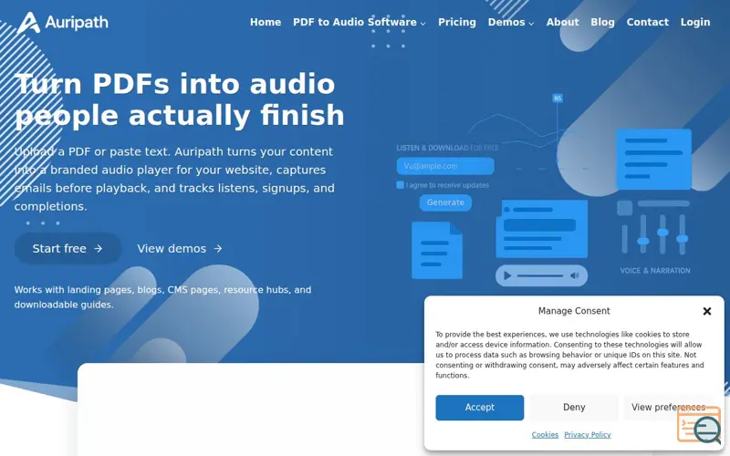 Screenshot of Auripath, a launch using Poptin