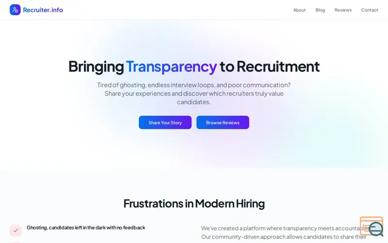 Screenshot of Rate and Review Recruiters