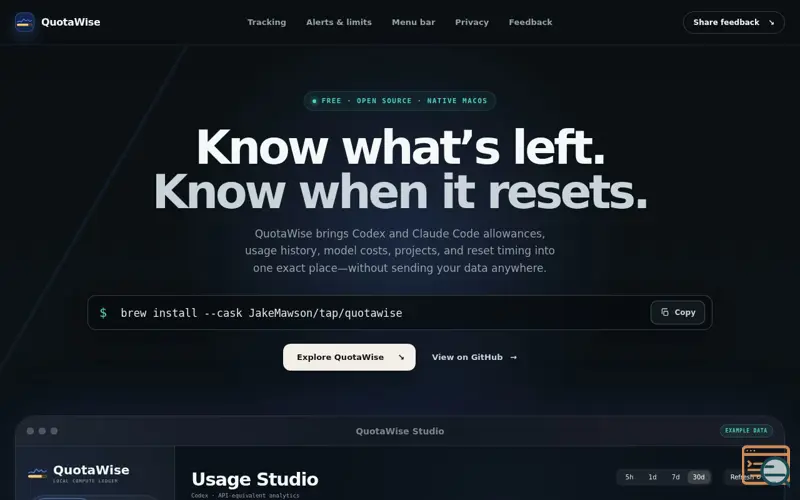 Screenshot of QuotaWise — Know what’s left. Know when it resets.