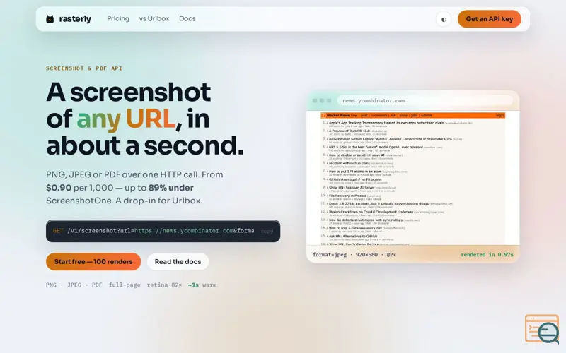 Screenshot of rasterly — screenshot & PDF API