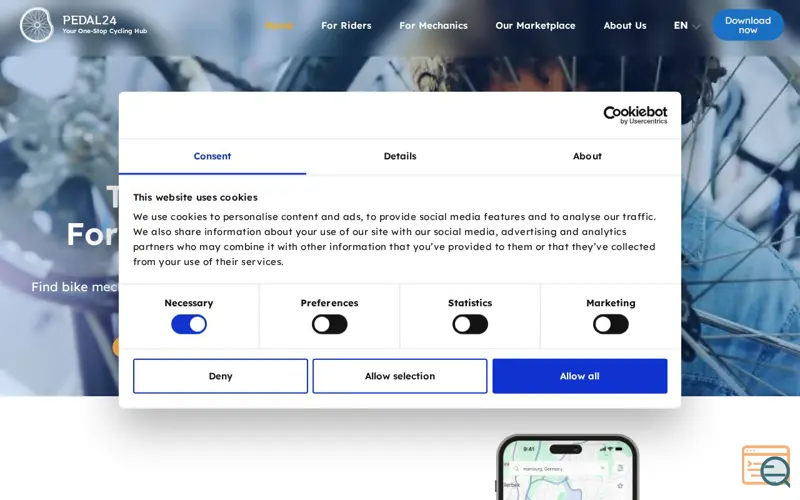 Screenshot of PEDAL24 - Your One-Stop Cycling Hub