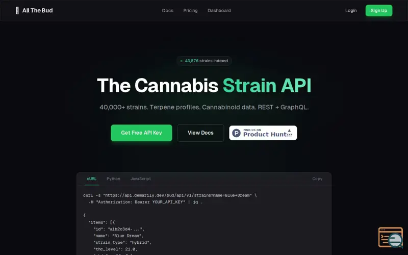 Screenshot of All The Bud API
