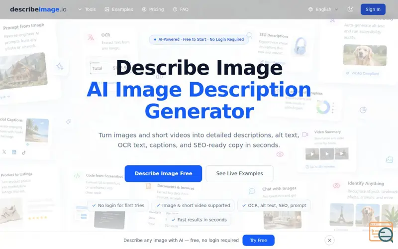 Screenshot of Describe Image