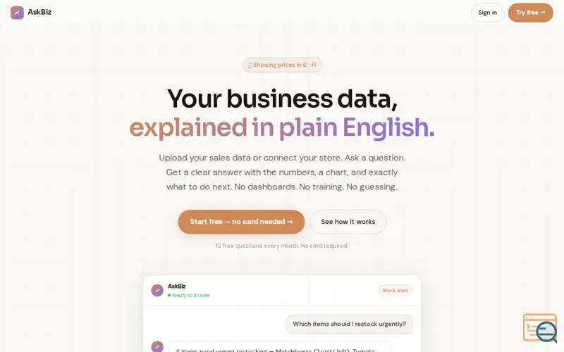 Screenshot of AskBiz — Ask Your Business Data Anything