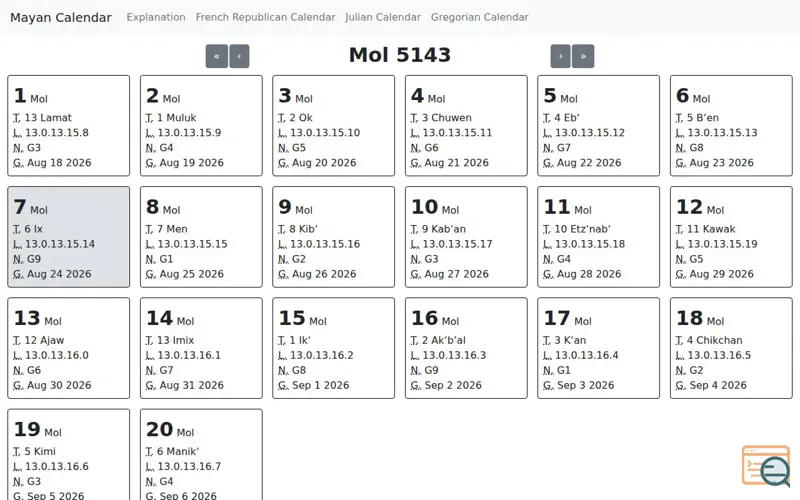 Screenshot of Maya Calendar