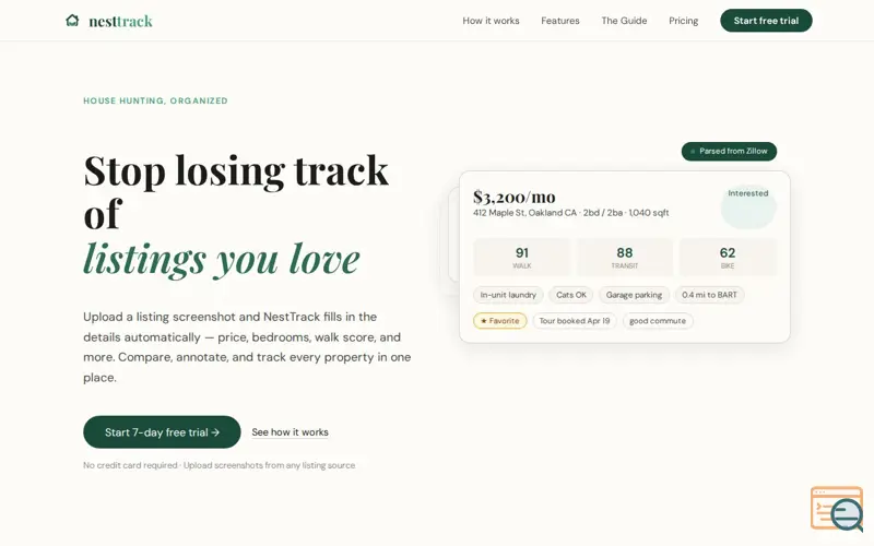 Screenshot of NestTrack