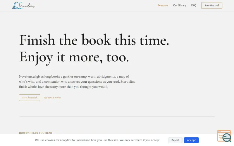 Screenshot of Novelens.ai