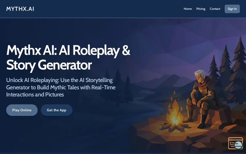 Screenshot of Mythx AI – Visual AI RPG adventure, a launch using Gumlet