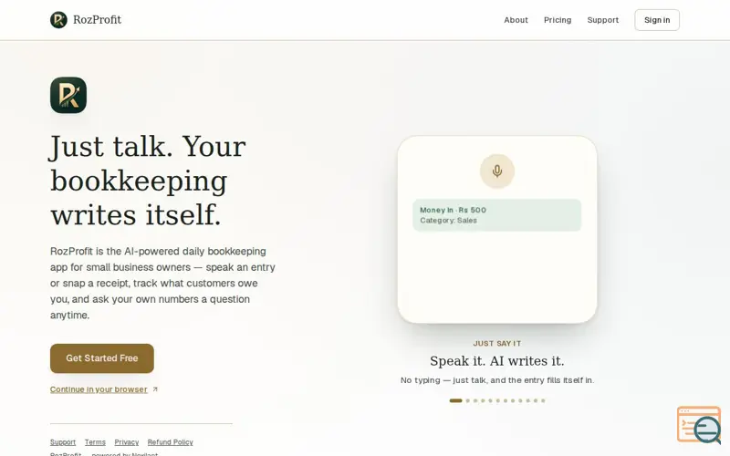Screenshot of RozProfit — know what you kept, today