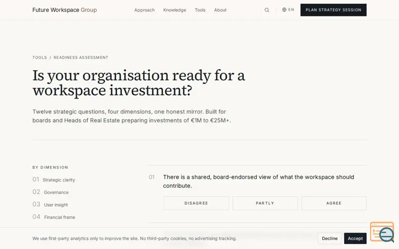 Screenshot of Workspace Readiness Assessment