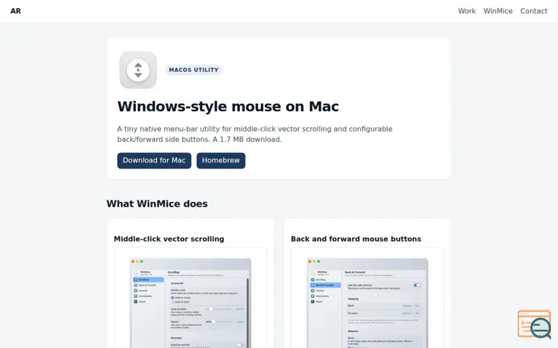 Screenshot of WinMice, a launch using Endora