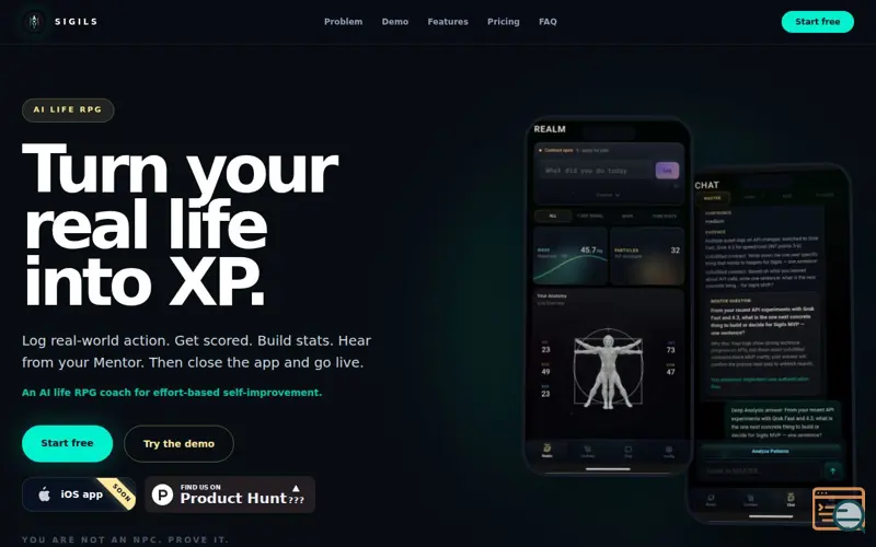 Screenshot of Sigils, a launch using UseInbox