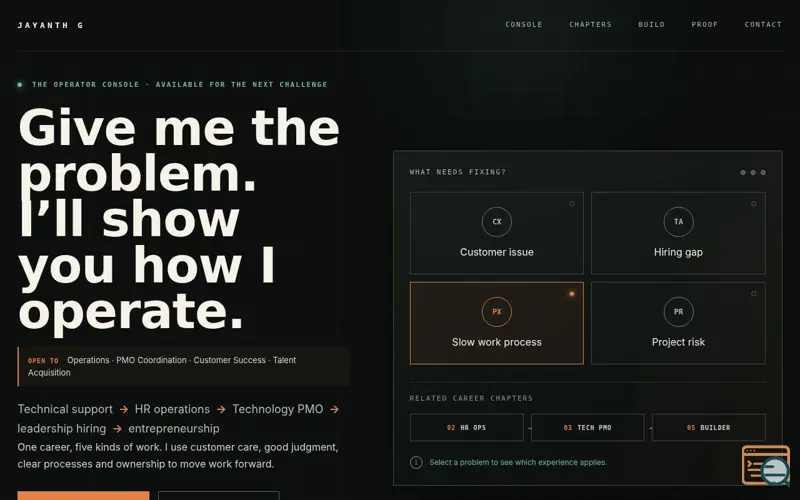 Screenshot of Jayanth G — The Operator Console