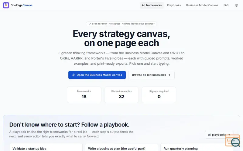 Screenshot of OnePageCanvas