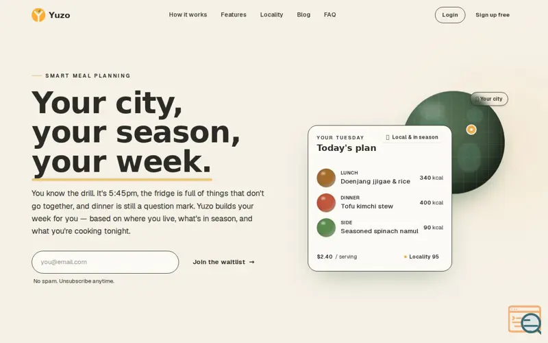 Screenshot of Yuzo — Your city, your season, your week