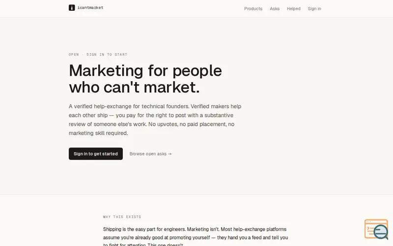 Screenshot of icantmarket